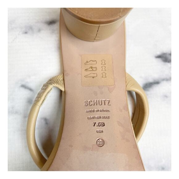 Schutz Ully Lo Beige Double Strap Leather Slide Heeled Sandals - Picture 6 of 11